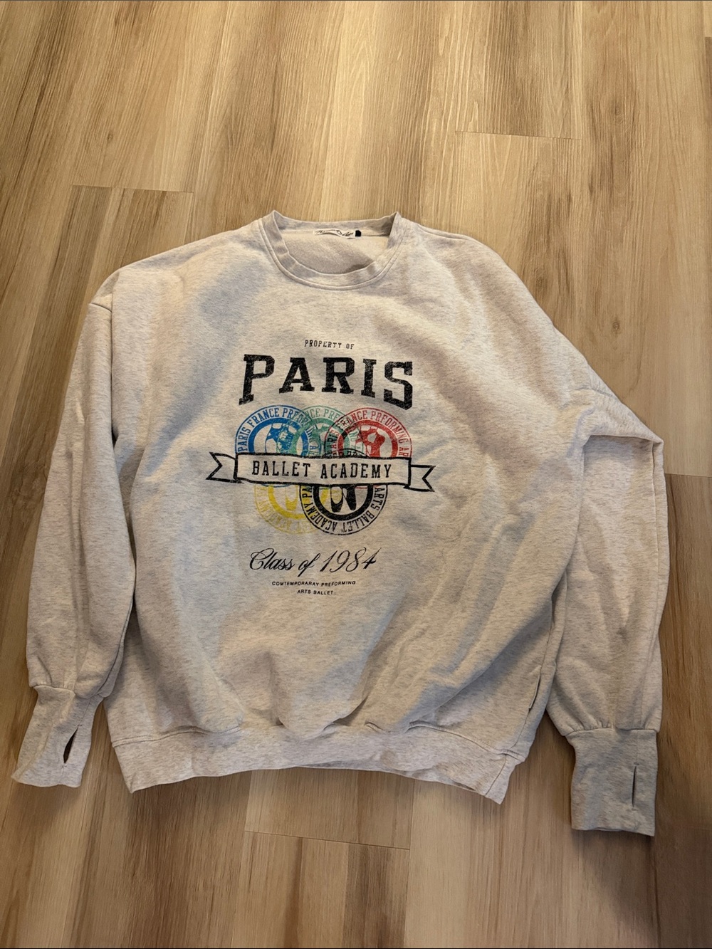 The Laundry Room Light Gray Crewneck Sweatshirt with Multicolor Emblem